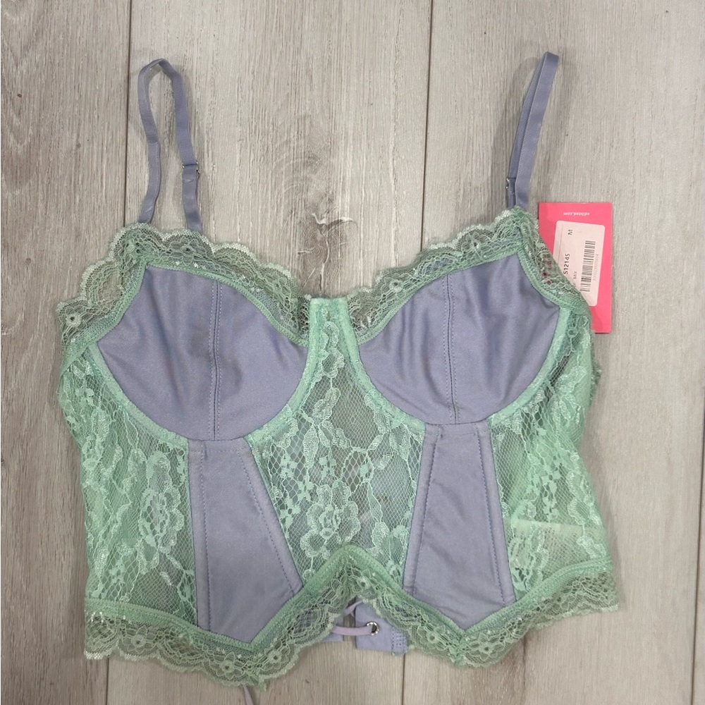 NWT Edikted Green Lace & Lavender Bodysuit (M)